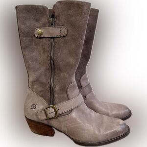 Born Sz 9M Women's Gray/Taupe suede and leather Heeled Boots